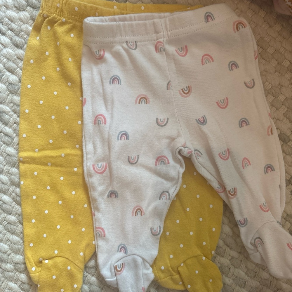 Carter's Footies Footed Pants Newborn Set of Two rainbows and Polka dots